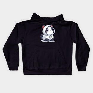 Kawaii Cat in White Hoodie Kids Hoodie